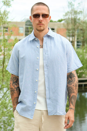 Selected Clay Leinenmischung Ss Shirt Dusty Blue White