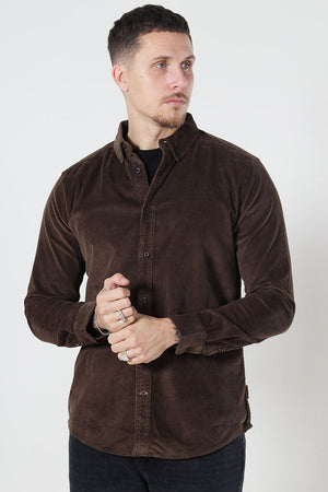 ONLY & SONS Michael Regular Fit Stretch Cord Hemd LS Demitasse