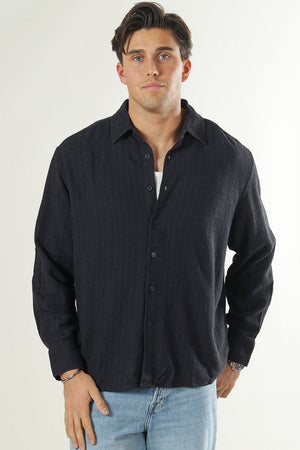ONLY & SONS Latham LS Linen Structure Hemd Dark Navy