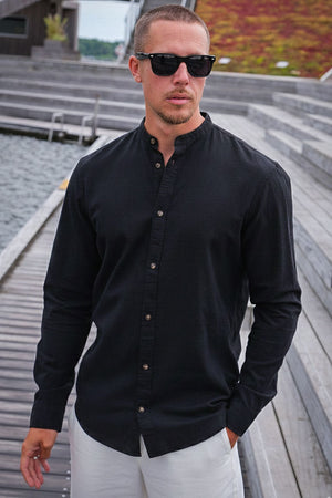 Jack & Jones Summer Hemd Linen Blend Band LS Black