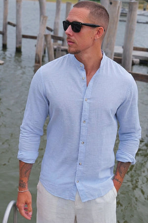 Jack & Jones Summer Hemd Linen Blend Band LS Celestial Blue