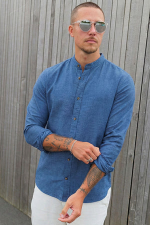 Jack & Jones Summer Hemd Linen Blend Band LS Navy Blazer