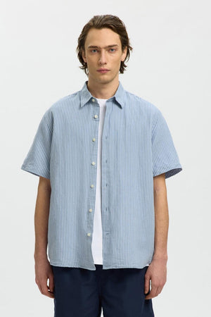 Selected Clay Leinenmischung Ss Shirt Dusty Blue