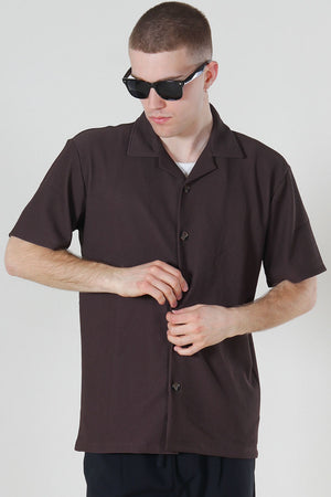 Selected Relax Plisse Resort SS Hemd Chocolate Brown