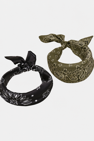 Urban Classics Satin Bandana 2-Pack Black/Olive