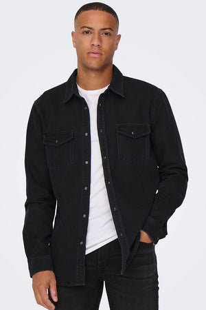 ONLY & SONS Bane Regular Fit Denim Hemd Dark Grey Denim