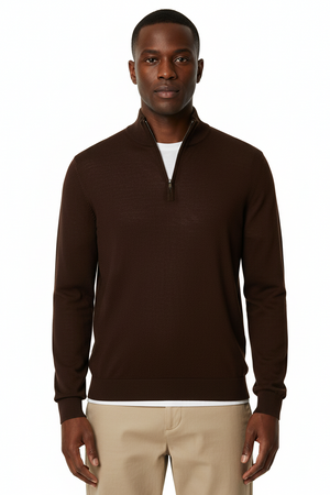 Selected Tray LS Merino Knit Half Zip Demitasse