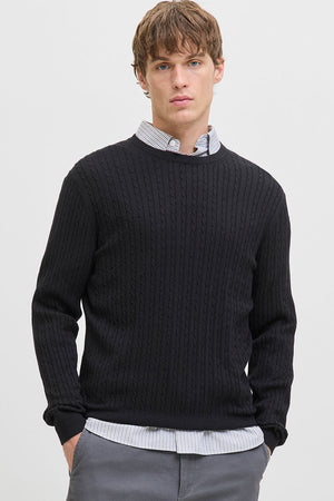 Jack & Jones Emil Knit Cable Crew Neck Black