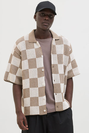 Jack & Jones Athletico Loose Fit Crochet Polo Hemd SS Desert Taupe