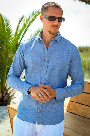 Selected Slim Sun Linen Hemd LS Medium Blue Denim