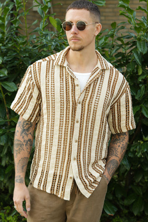 ONLY & SONS Dani Chrochet Resort SS Hemd Brown Stripe