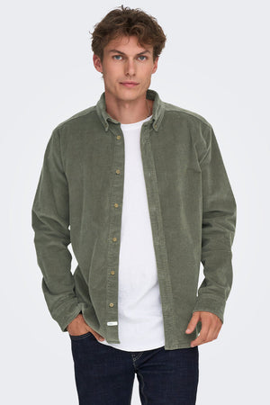 ONLY & SONS Michael Regular Fit Stretch Cord Hemd LS Castor Gray