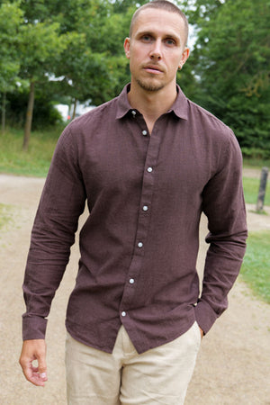 ONLY & SONS Caiden LS Linen Hemd Coffee Bean Peppercorn