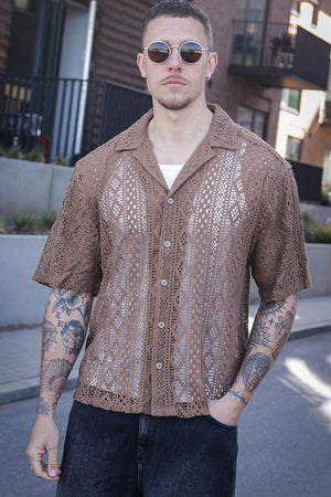 ONLY & SONS Novak Relax Resort SS Lace Hemd Sepia