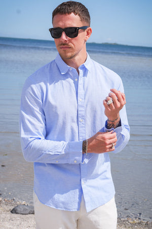 Selected Slim Sun Linen Hemd LS Cashmere Blue / White