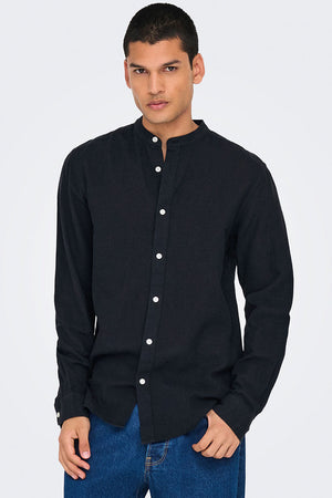 ONLY & SONS CAIDEN LS SOLID LINEN MAO Hemd Black