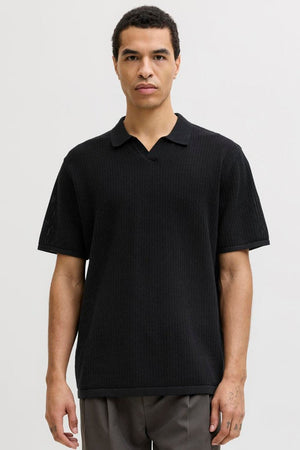 Jack & Jones Jerry Knit Split Neck Polo SS Black