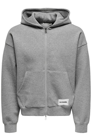 Only & Sons Goyle Boxy Scuba Zip Hoodie Medium Grey Melange