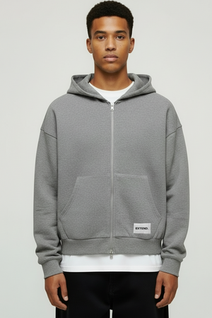 Only & Sons Goyle Boxy Scuba Zip Hoodie Medium Grey Melange