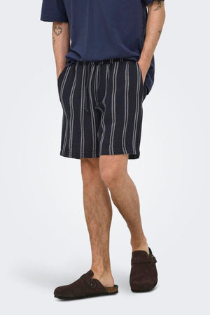 Only & Sons Trev Life Reg Stru Stripe Shorts Dark Navy
