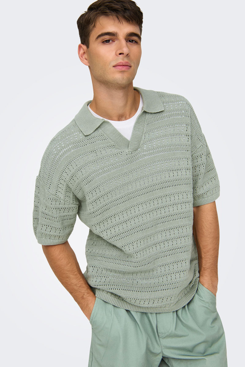 ONLY & SONS Grayson SS Chocket Knit Polo Wrought Iron