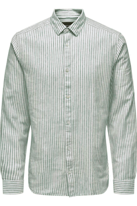 ONLY & SONS Caiden LS Stripe Linen Hemd Sea Spray