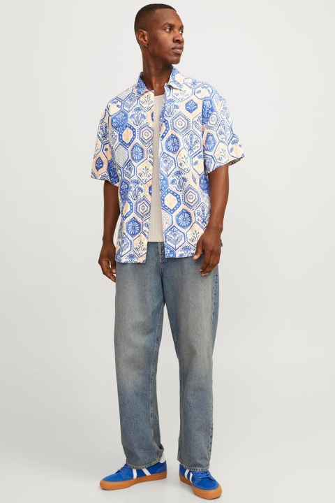 Jack & Jones Noto Linen AOP Hemd SS Dazzling Blue