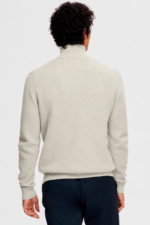 Selected Dane LS Structure Knit Half Zip Light Grey Melange