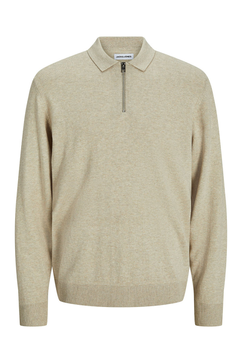 Jack & Jones Emil Knit Polo Half Zip LS Oatmeal