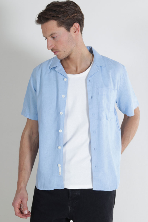 Solid Allan Cuba Linen Hemd Chambray Blue