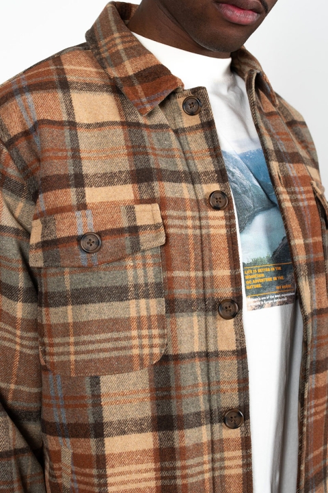 Fat Moose Nathan Cotton Check Overshirt Rust Orange Check