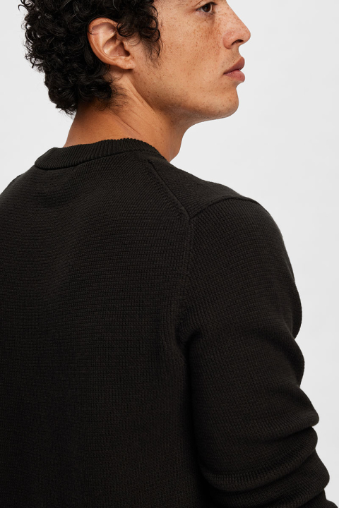 Selected Dane LS Structure Knit Crew Neck Black