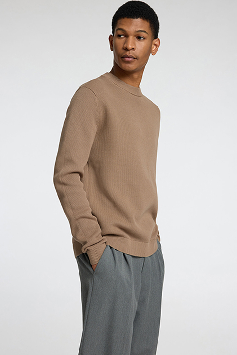 Selected Dane LS Structure Knit Crew Neck Greige