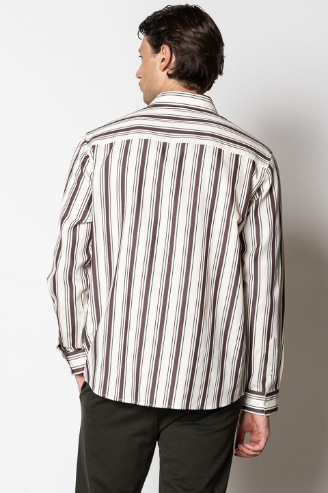 Clean Cut Copenhagen Willum Hemd Ecru/Dark Plum Stripe