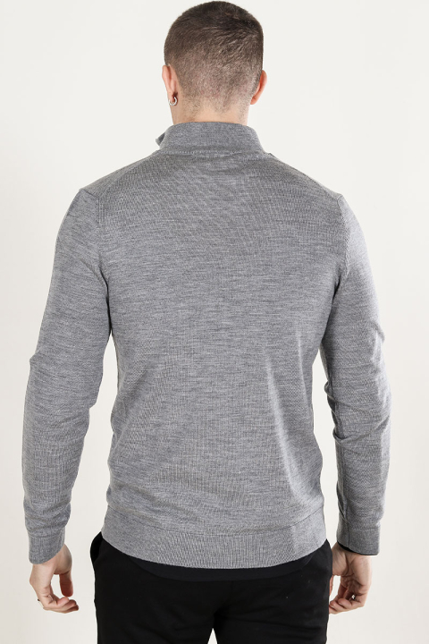 Selected Tray LS Merino Knit Half Zip Medium Grey Melange