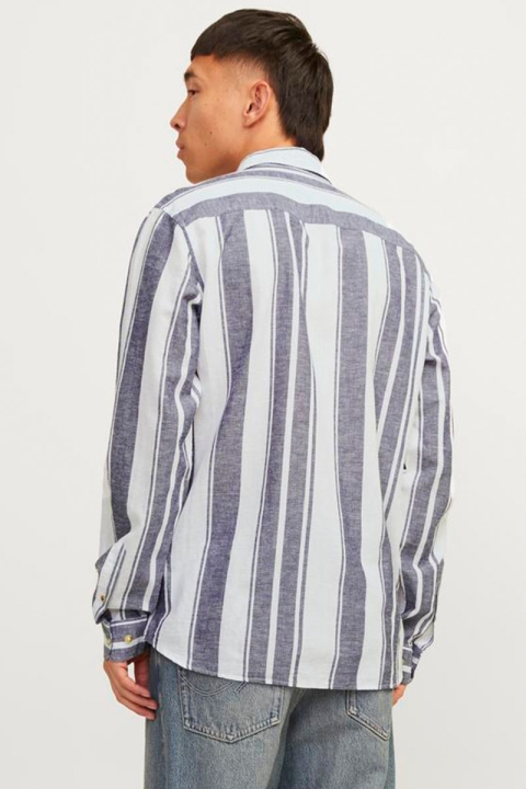 Jack & Jones JJESUMMER LINEN BLEND Hemd LS SN Navy Big Stripe