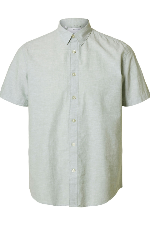 Selected Regular Sun Linen Hemd SS Iceberg Green / White