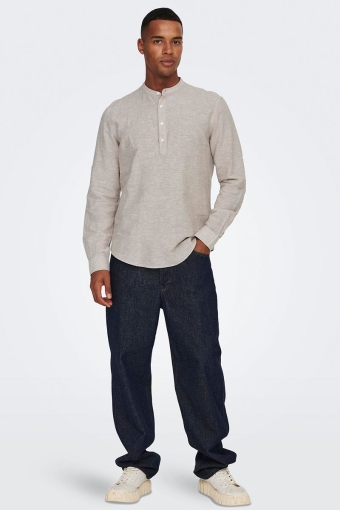 CAIDEN HALF PLACKET LINEN Hemd Chinchilla