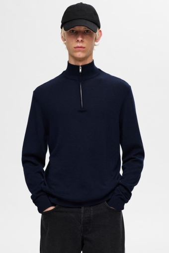 Tray LS Merino Knit Half Zip Navy Blazer