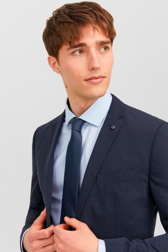 Solid Tie Navy Blazer