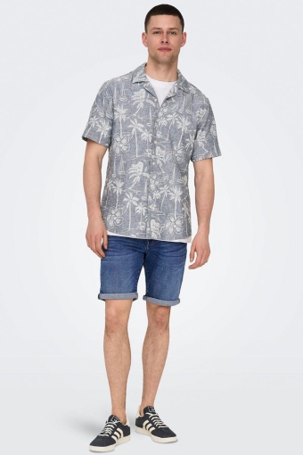 Caiden SS Regular Hawaii Linen Hemd Dress Blues