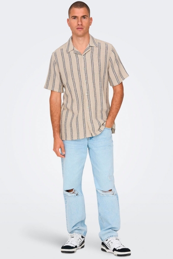 Trev Reg Structure Stripe SS Hemd Vintage Khaki