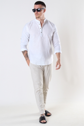 CAIDEN HALF PLACKET LINEN Hemd White