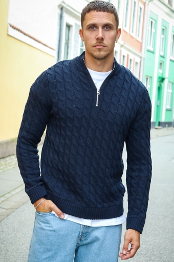 Kicker Cable Knit Half Zip Dark Navy