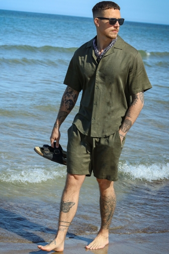 Tel Viscose Linen Shorts Olive Night