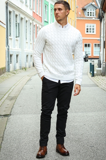 Kicker Cable Knit Crew Neck Antique White